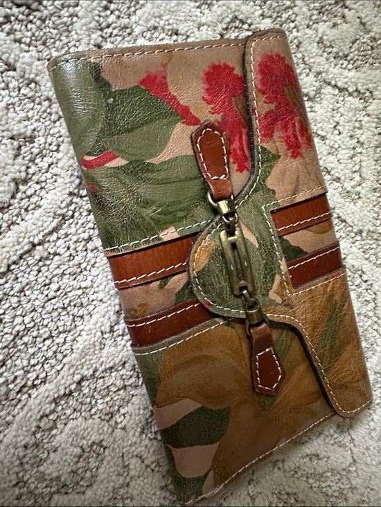 Patricia Nash Handbags - Patricia Nash Floral Leather Trifold Wallet — Green, Brown & Red Accents